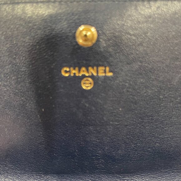 Chanel Sheepskin Chevron Quilted Mademoiselle Flap Wallet Navy (144712) - Picture 10 of 15